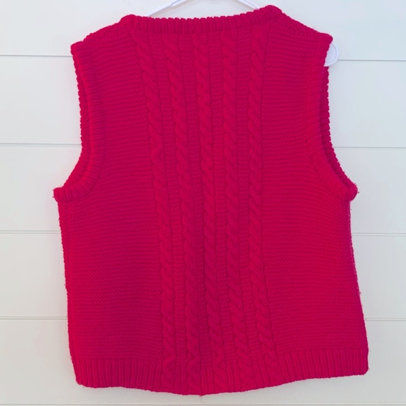 EVC Vintage Handmade Chunky Knit Hot Pink Deep V Sweater Vest - Picture 7 of 7